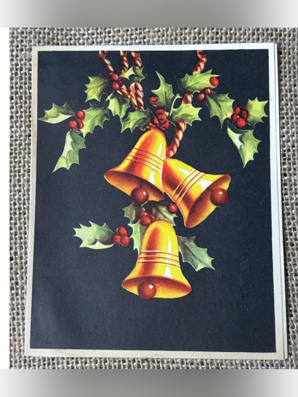 Vintage Hawthorne House Bells Holly Christmas Card 1940 1950 Junk Journaling